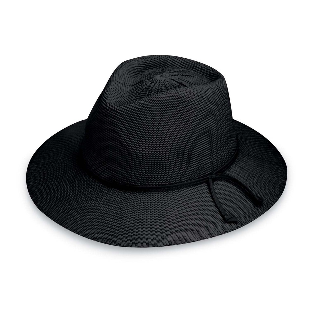 NWT Wallaroo Hat Company Women's Victoria Fedora Black Sun Hat UPF 50+ UV Pro